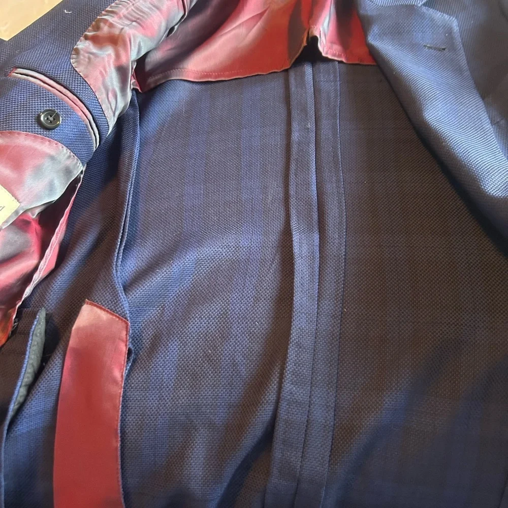Men's Zignone Trend Navy Blue Plaid Wool Blazer Sz 38R